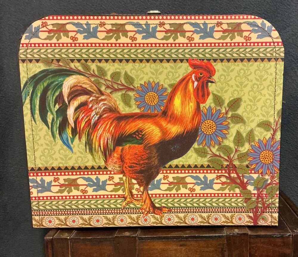 Rooster Pooch And Sweetheart Mini Suitcase Style Box With Bamboo Handle